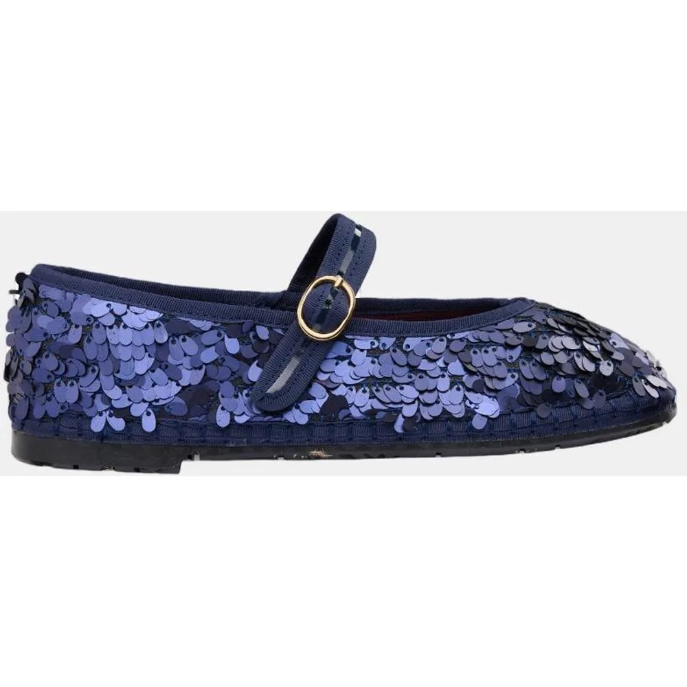 Merceditas de mujer de terciopelo con abalorios pierre sequins navy - Flabelus - FashionsVida