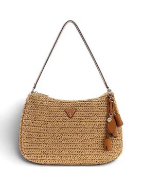 Borsa Ofelia Hobo Shoulder Bag Donna Naturale e Cognac in Tessuto con Intreccio e Logo