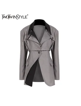 TWOTWINSTYLE Colorblock Blazer For Women Notched Collar Long Sleeve Spliced Single Button Blazers Female Fashion Clothes Style - Aliexpress - FashionsVida