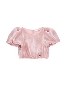 Camicia cropped rosa in raso a maniche corte - Monnalisa - FashionsVida