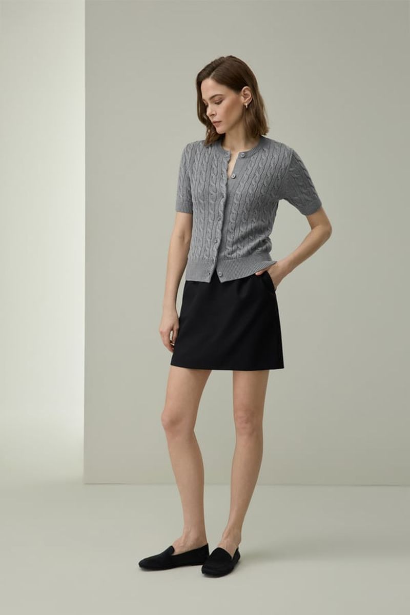 Donna Cardigan Seta-Cotone Elegante Medio Grigio Taglia S