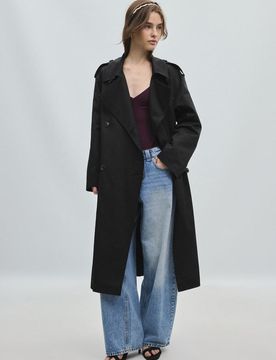 Klassischer langer Trenchcoat Schwarz XS