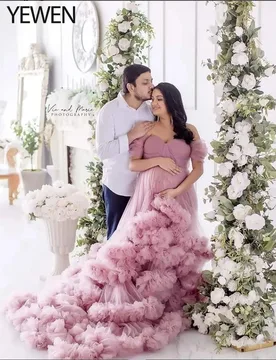 Elegant Off The Shoulder Maternity Gowns for Photo Shoot Sweetheart Neck Front Slit Photography Robe Baby Shower YEWEN YW21022 - Aliexpress - FashionsVida