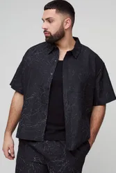 Men's Plus Oversized Printed Crinkle Shirt Black Size 2X-Large Black XXL