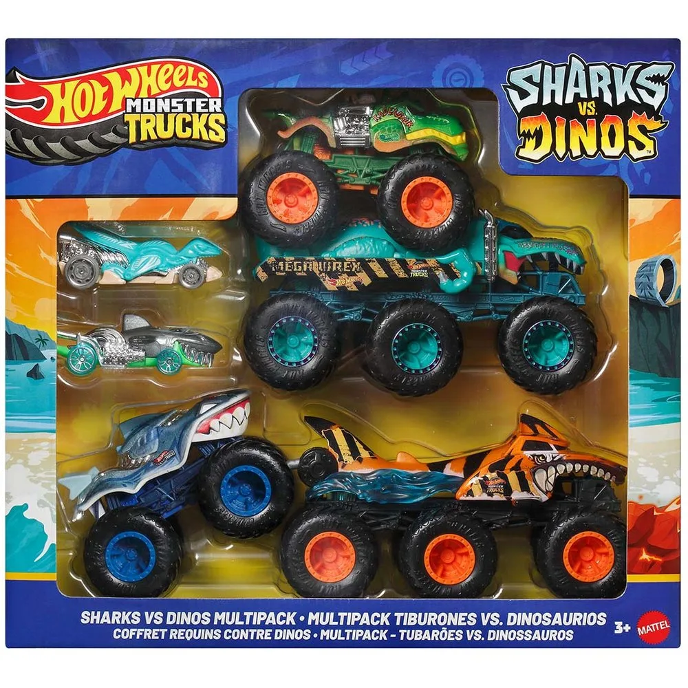 Multipack vehículo Sharks vs. Dinos Monster Trucks - Hot Wheels - FashionsVida