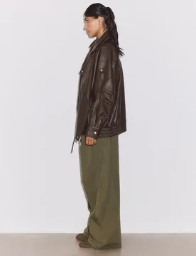Oversize-Jacke mit Revers aus Kunstleder Braun L - Stradivarius - FashionsVida