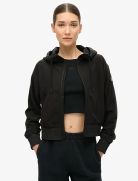 Superdry Damen Sport Tech Grid Kapuzenjacke aus Fleece Schwarz - Größe: 40 - 99.99 - FashionsVida