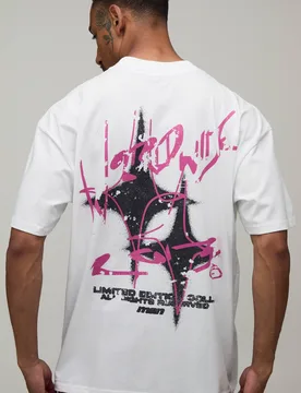 Men's Oversized Star Graffiti Doodle Print T-Shirt White Size Medium White M - boohooMAN - FashionsVida