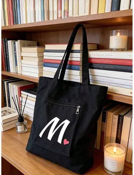 Pieza Bolso de lona con gráfico de corazón y letra, bolso casual de mujer adecuado para vacaciones, playa y vida diaria, regalo ideal para mujeres, - Shein - FashionsVida
