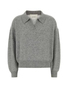 V-Neck Cashmere Sweater with Ribbed Cuffs and Hem