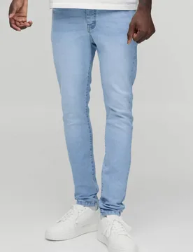 Men's Essential Skinny Fit Stretch Washed Jeans Light Blue Size 34R Light Blue 34R - boohooMAN - FashionsVida