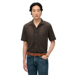Chemise à Manches Courtes Knitted Texture Carbon Black Crochet L