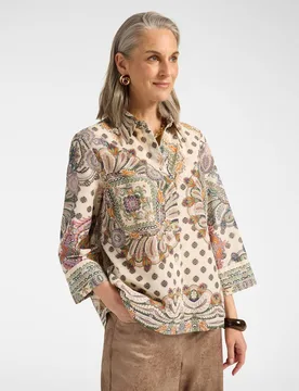 Camisa de mujer de muselina estampada con mangas de tres cuartos ajuste regular cierre con botones - Elena Miró - FashionsVida