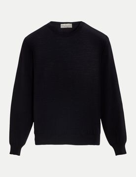 Rundhalspullover in 100% Merino Schwarz 52