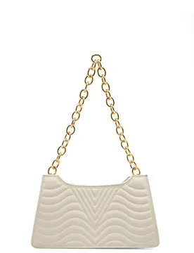 Women's Embossed Pu Leather Chunky Chain Shoulder Bag in Cream - Cream - Size: One Size - Belissh - FashionsVida