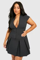 Womens Plus Hook And Eye Cap Sleeve Corset Top - Charcoal - Size 28 Uk