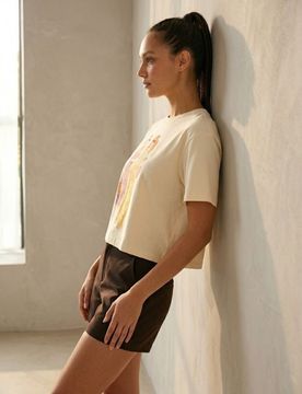 Maglietta di cotone con stampa fashion - panna