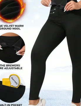 Pieza Ropa interior con botones de cintura alta y adelgazante con forro térmico de lana polar - Shein - FashionsVida