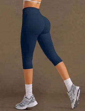 Leggings de yoga capri para mujer, cintura alta, control de abdomen, efecto levanta glúteos, sin costuras, unicolor, pierna ajustada, pantalones de y - Shein - FashionsVida