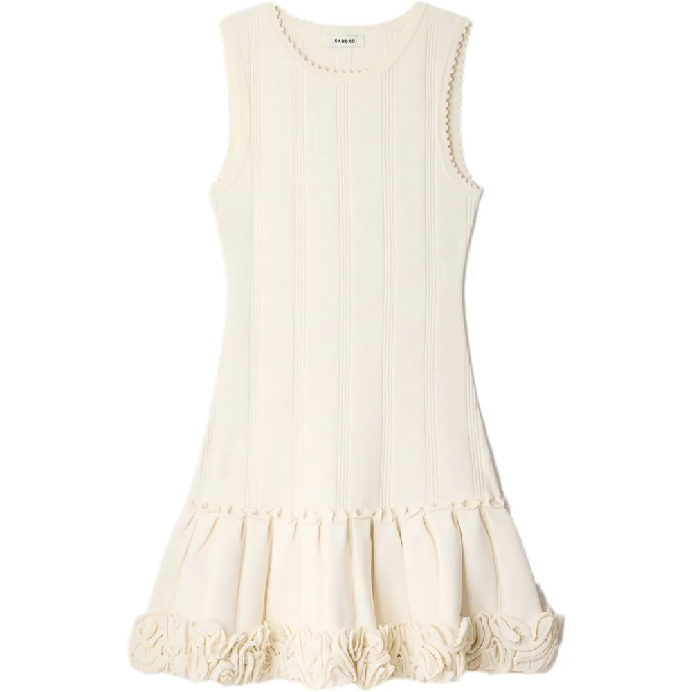 Vestido corto de punto entallado con flores - sandro - FashionsVida
