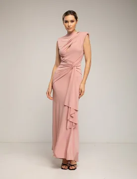 Vestido largo drapeado en el hombro con apertura - Tantra - FashionsVida