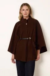 Women's Brown Sleeveless Button Up Turtleneck Poncho - Brown - Size: One Size