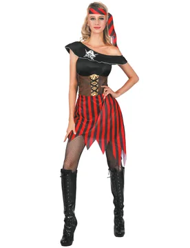 Heißes Piraten-Damenkostüm schwarz-rot-weiss - female - KARNEVAL-MEGASTORE - FashionsVida