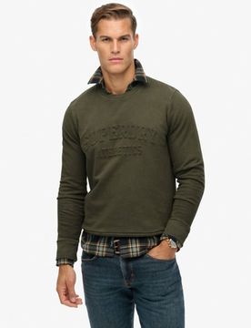 Superdry Herren Baumwolle Geprägter Athletic Sweatshirt Mit Prägung, Dunkelgrün - Größe: M