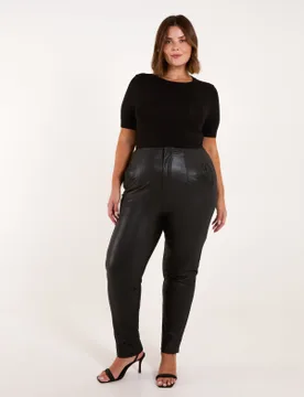 Curve Matte PU Leather Tailored Trousers - 22/24 / BLACK - female - Blue Vanilla - FashionsVida