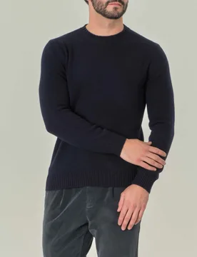 Maglia girocollo blu navy in misto lana e cachemire finezza 7 - Rodolfo Pellizzari - FashionsVida