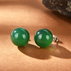 Par de pendientes de cuentas de ágata verde natural para mujeres