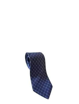 Navy Diamond Pattern Silk Tie - Dupont - FashionsVida
