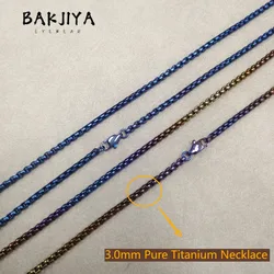 Pure Titanium Rollo Box Chain Necklace for Men, Unisex Couple Necklace 3.0mm Titanium Burning Colorful Square Case Chain