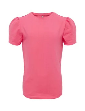 T-shirt fucsia in cotone stretch con maniche corte a sbuffo 8-14 anni - Only - FashionsVida
