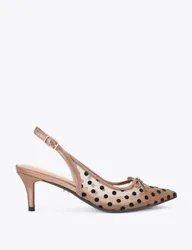 Polka Dot Mesh Stiletto Heel Slingback Shoes Brown female