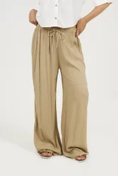 Women's Crinkle Textured Drawcord Trousers in Stone Size: Medium - Stone - Size: M