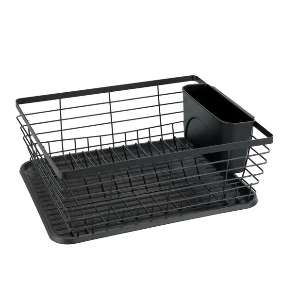 Geschirrabtropfer Mod. Drip Schwarz, mit herausnehmbarem Besteckkorb - WENKO - FashionsVida