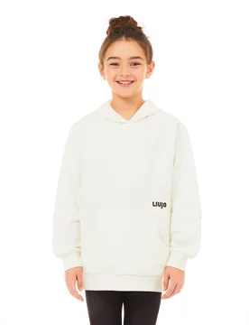 Felpa Liu Jo over bianca in cotone stretch con cappuccio - Liujo - FashionsVida