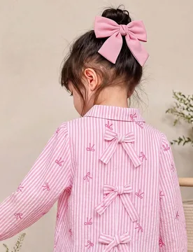 Blusa casual con manga de farol y decoración de lazo para niña, otoño - Shein - FashionsVida