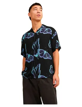 Camicia A Maniche Corte Jeff Aop Resort Black / Aop Butterfly Aop L - Jack & jones - FashionsVida