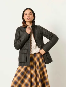 Cotton Rich Funnel Neck Utility Jacket Brown female - Fatface - FashionsVida