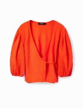Blusa cruzada textura, Mujer, Naranja, XS
