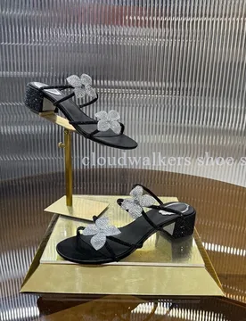 Summer Sparkling Rhinestone Flower Decor Luxury Slippers Multicolor Peep Toe Chunky Heel Roman Sandals Fashion Party Dress Shoes - Aliexpress - FashionsVida