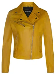Women's Classic Leather Brando Biker Jacket-Loughton in Yellow Size: 12 - Yellow - Size: 12