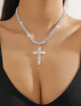 Pieza Collar con colgante de cruz de cristal de lujo con cadena de garra soldada, regalo para mujeres para boda, compromiso y fiesta de noche