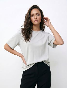 T-shirt con filo metallizzato e miscela di viscosa - argento