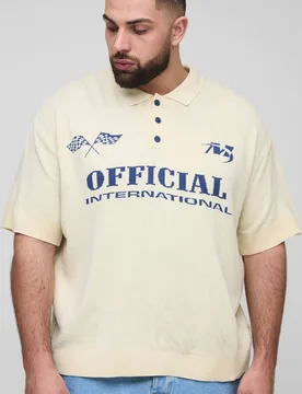 Herren Plus Oversized Official Moto Kurzarm Gestricktes Poloshirt Stone Größe 2XL - boohooMAN - FashionsVida