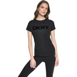 Camiseta de mujer de manga corta y cuello redondo con logotipo en contraste