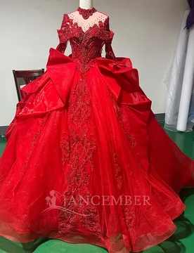 O-Neck Bridal Dress Shiny Sequins Beads Wedding Gown Long Sleeves Crystal Ball Gown Court Train Bride Customized Vestido De Novi - Aliexpress - FashionsVida