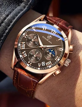 Reloj de cuarzo para hombre BINBOND, lujo deportivo, cronógrafo resistente al agua, pantalla luminosa con fecha, reloj de pulsera para negocios con c - Shein - FashionsVida